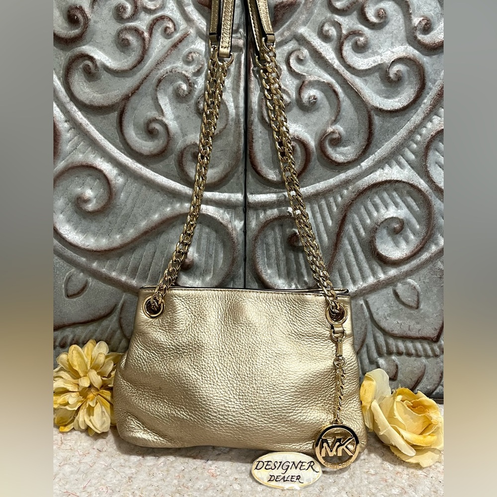 MICHAEL KORS Platinum Gold Small Leather Chain Tote - Picture 1 of 11